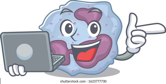 Smart character of leukocyte cell working with laptop