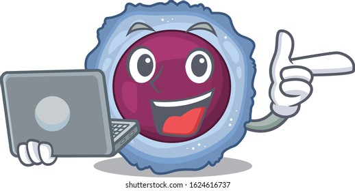 Smart character of lymphocyte cell working with laptop