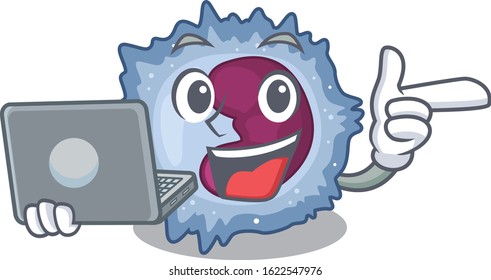 Smart character of monocyte cell working with laptop