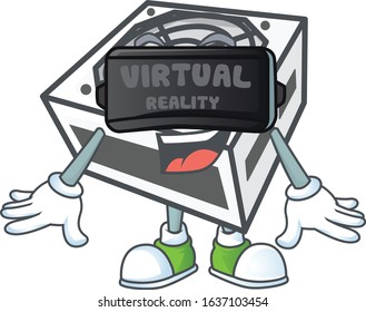 A smart character of power supply unit white color with Virtual reality headset