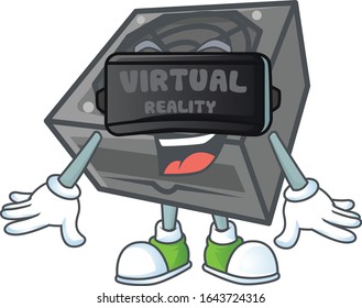 A smart character of power supply unit black color with Virtual reality headset