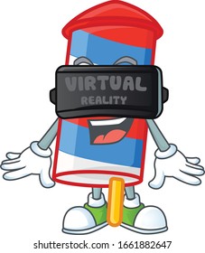 Un personaje inteligente de rayas de cohetes de Estados Unidos con auriculares de realidad virtual