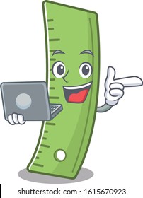 Smart character of ruler working with laptop