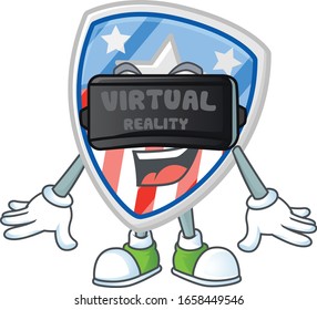 A smart character of shield badges USA with star with Virtual reality headset