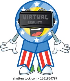 Ein kluger Charakter der US-Medaille mit Virtual-Reality-Headset