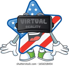 Un personaje inteligente de la estrella de EE.UU. con auriculares de realidad virtual