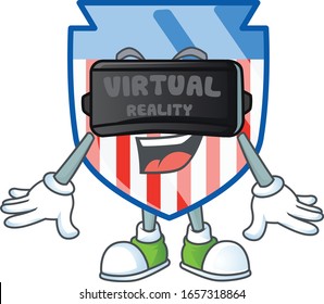 A smart character of USA stripes shield with Virtual reality headset