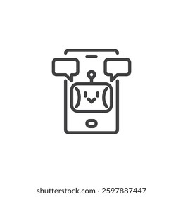 Smart Chat App line icon. linear style sign for mobile concept and web design. Mobile chat with AI integration outline vector icon. Symbol, logo illustration. Vector graphics