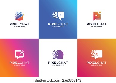 Smart chat with pixel concept logo design