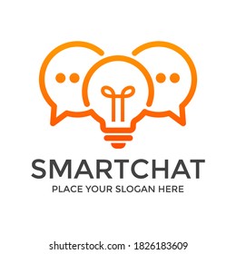Smart chat vector logo template. This design use bulb lamp symbol. Suitable for conversation, dialogue amd business.