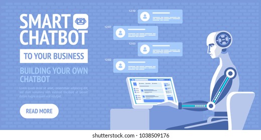 Smart chatbot to your business. Building your own chatbot. Vector poster for business, site, banners, web, brochure cards, flyer, magazines, book cover.