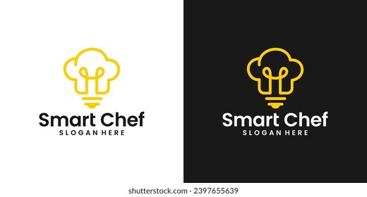 Smart chef logo design template. Chef hat logo with light bulb with line style design graphic vector. Symbol, icon, creative.