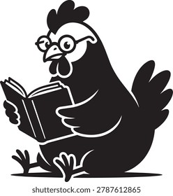 Smart chicken wearing eyeglasses reading open book knowledge vector