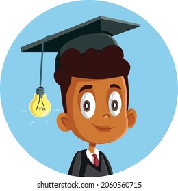 Smart Child Wearing a Graduation Hat Vector Illustration. Bright young male student celebrating graduation
