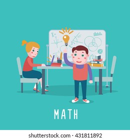 Smart children. Kids are studing math in a classroom.