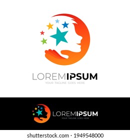 Smart children logo with social design community, kids icons