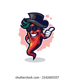 Smart chilli mascot logo design vector with modern illustration concept style for badge, emblem and t shirt printing. Smart chilli illustration.