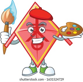 Smart chinese red kite painter mascot icon with brush