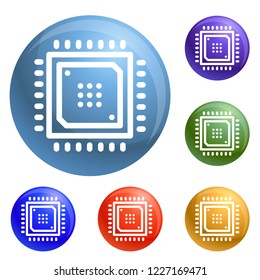 Smart chip icons set vector 6 color isolated on white background