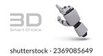 Smart choice. 3D robotic hand points to inscription. Advertising poster on white background. Innovative technologies. Transition to new level. Help, assistance of droids