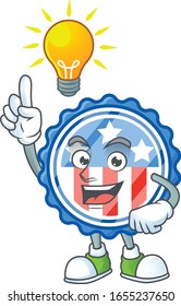 Smart circle badges USA with star cartoon character has an idea