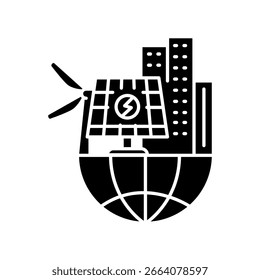 Icono plano negro de ciudades inteligentes. Elemento aislado. 