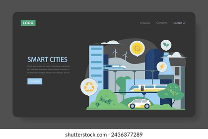 Concepto de Smart Cities. Movilidad urbana sin fisuras con opciones de transporte sostenible. Armonía de energías renovables e infraestructuras modernas.