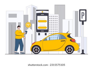 Smart Cities and Urban Technology Concept with Person Using a Smart Parking System.