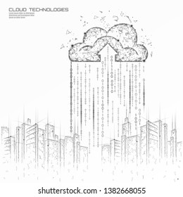 Smart city 3D light cloud computing cityscape. Intelligent building big data exchange storage online futuristic business concept future technology. Urban banner vector illustration