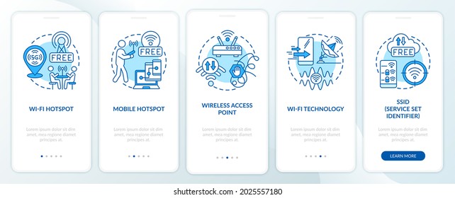 Acceso urbano inteligente a la pantalla de la página de aplicaciones móviles a través de Internet. Recorrido 5 pasos instrucciones gráficas con conceptos. UI, UX, plantilla de vector GUI con ilustraciones de color lineales