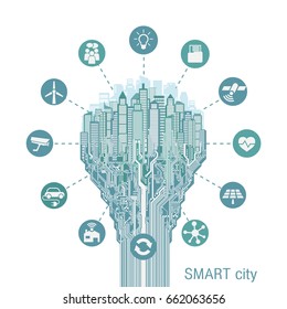 Smart City With Advanced Smart Services, Circuit Board, The Internet Of Things, Social Networking