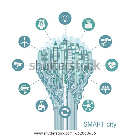 Smart city with advanced smart services, circuit board, the Internet of things, social networking