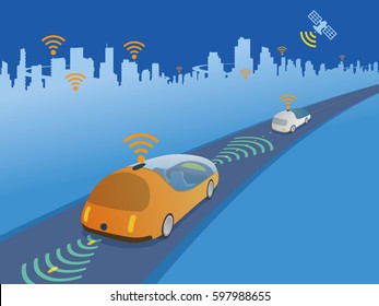 smart city and autonomous car, vector illustration 