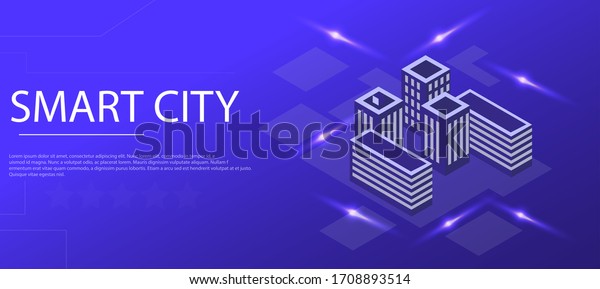 Smart city or smart building isometric concept.\
Building automation with computer networks illustration. Management\
system or thematic background ALS. The technology of the future IoT\
platform.