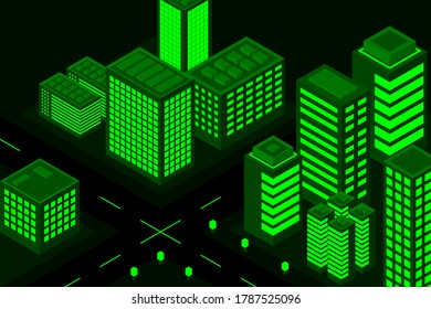 Smart city or smart building isometric vector concept. A modern smart city, urban planning and development, the infrastructure of buildings with city services.