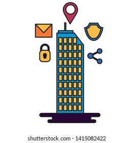 smart city building security share mail location vector illustration