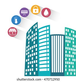 smart city building technology app icon set. Flat and Colorful illustration. Vector illustration