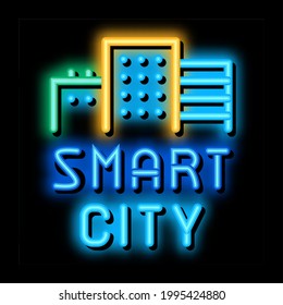 smart city buildings neon light sign vector. Glowing bright icon smart city buildings sign. transparent symbol illustration