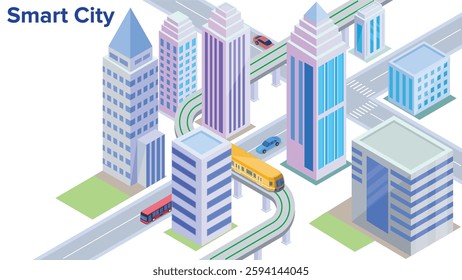 Smart City, buildings vehicle and metro isometric smart city concept