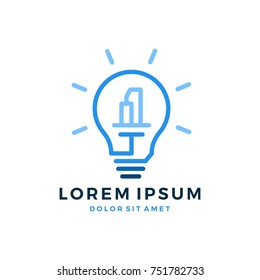 smart city bulb lamp idea creative logo vector icon line art outline illustration download