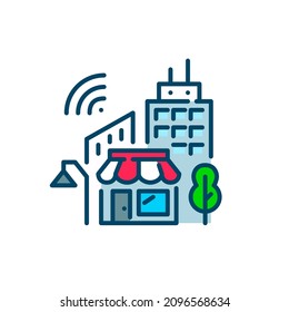 Smart city colorful icon. Sustainable good for living. Pixel perfect, editable stroke