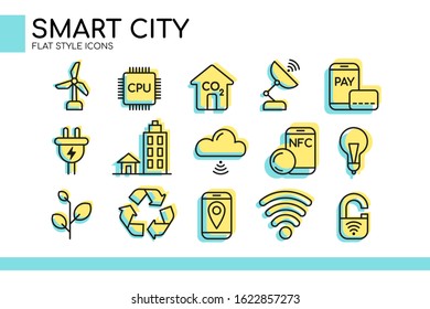 Smart city colorful line icons set isolated on white background. Modern infographic urban development logo collection for mobile concepts and web apps. Vector illustration