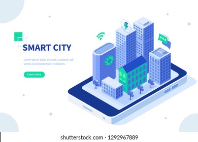 Smart city concept. Can use for web banner, infographics, hero images. Flat isometric vector illustration isolated on white background.