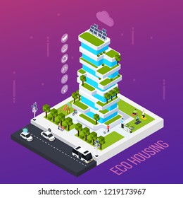 Smart City Concept With Eco Housing Technology Symbols Isometric Vector Illustration