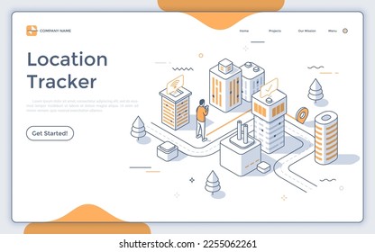 Smart City Concept isometric landing page template. Urban area infrastructure development. Futuristic cityscape 3d linear vector illustration. Technology for city. Editable element for application