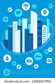 Smart City Konzept, modernes Design. Urbane Landschaft mit Infografiken. Design für Web Page, Banner, Poster, Print usw. Vektorillustration.