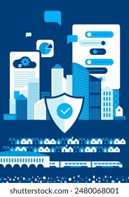 Smart city concept, modern design. Urban landscape with infographic elements. Design for Web Page, Banner, Poster, Print etc. Vector Illustration.