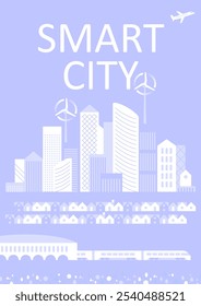 Smart City Konzept, modernes Design. Städtische Landschaft mit Infografiken. Design für Web-Seite, Banner, Poster, Print etc. Vektorgrafik.