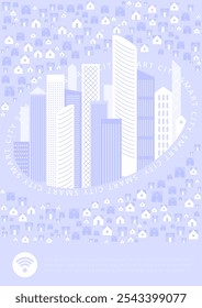 Smart city concept, modern design. Urban landscape with infographic elements. Design for Web Page, Banner, Poster, Print etc. Vector Illustration.