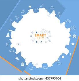 Smart City Concept on Blue Material Background